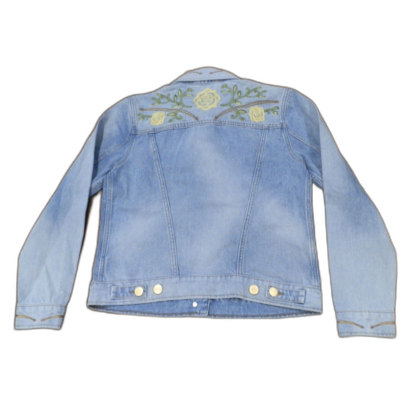 Wrangler Yellow Rose Kendra Scott Denim Trucker Jacket Women's Size Medium NWT - Picture 2 of 4